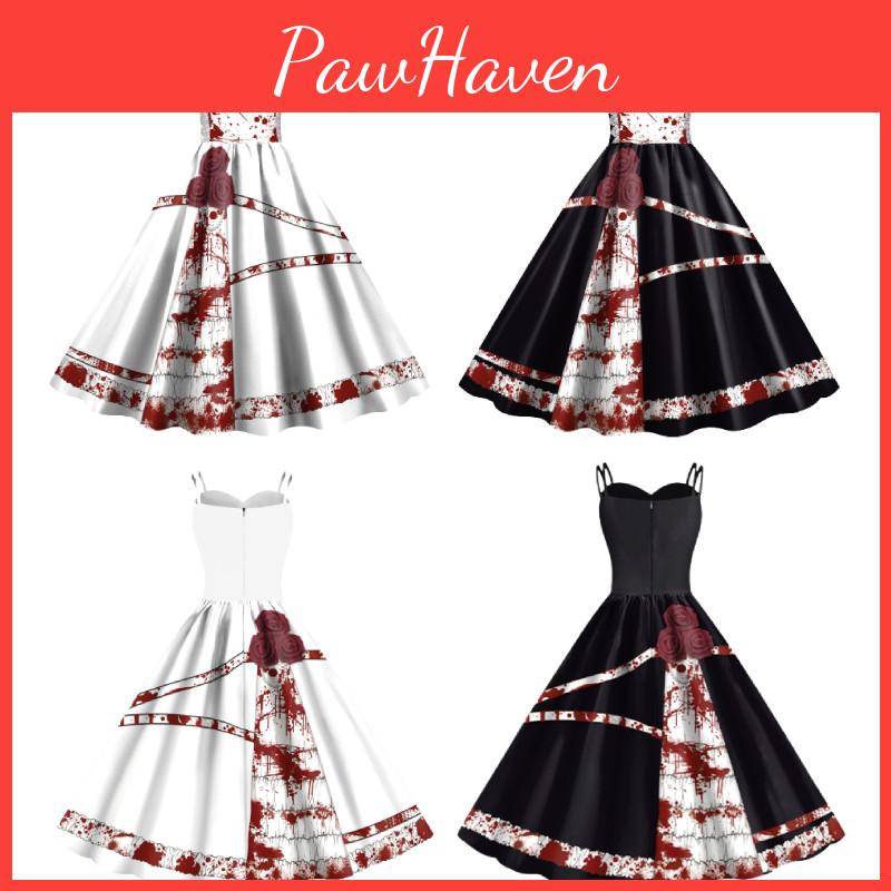 Jialin Halloween Dress For Women Scary Printed Sleeveless Costume Dress Summer)