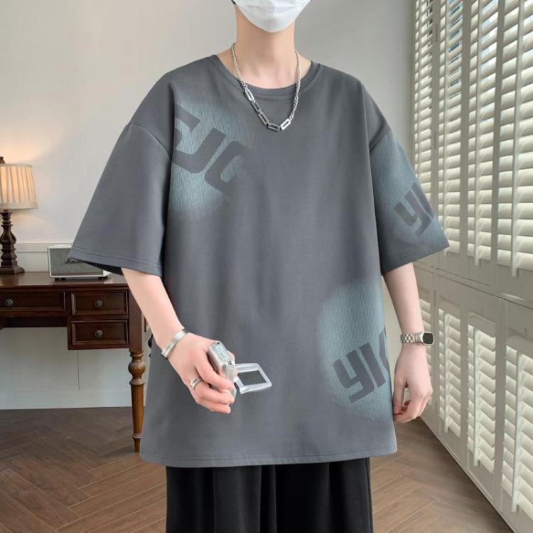 Loose Fit Summer T Shirt for Men Plus Size Letter Printed Short Sleeve