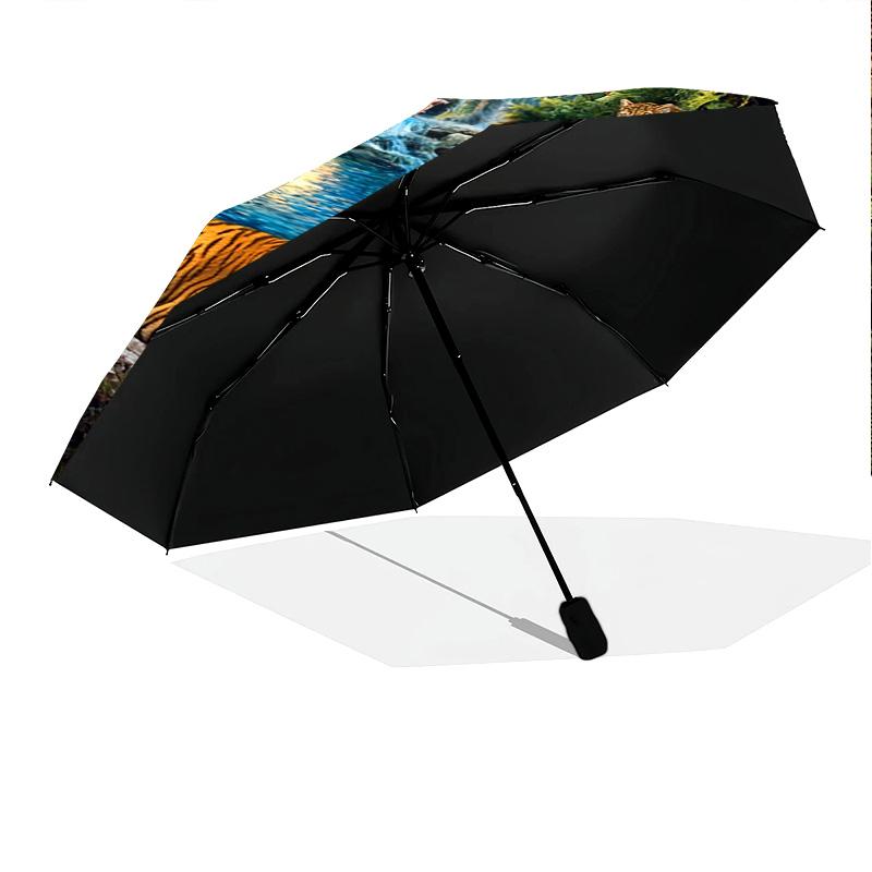 1 PC Automatic Folding Umbrella - Tiger Jungle Wildlife Pattern, Portable & Foldable Design with 8 Ribs, Christmas Birthday Gifts
