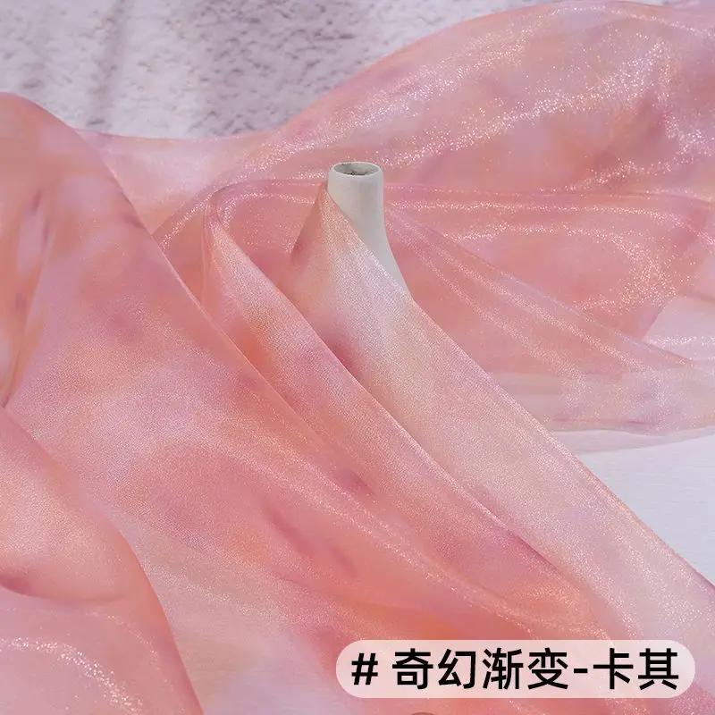 Glänzender Transparenter Regenbogen Organza Stoff Verlauf Pro Meter für Kleidung Kleid Hochzeitsdekoration Nähen DIY Designer Stoff
