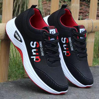 Buty sportowe na co dzień, płaskie, męskie, lekkie, dzianinowe, oddychające, grube, antypoślizgowe, letnie, męskie, sznurowane, buty do chodzenia