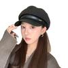 American new octagonal hat women's autumn shopping warm hat leather brim painter hat showing face small cap trendy beret