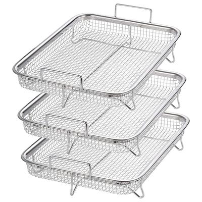Pacote com 3 cestas para fritadeira a ar para forno, conjunto de cestas de grelha de aço inoxidável com malha antiaderente, bandeja para fritadeira a ar com grelha de arame
