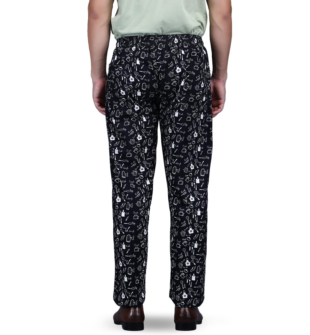 Küchenutensilien-Print 100% Baumwolle Kochhose, Food Service Kulinarische Uniform, Unisex BBQ-Print Hose S black