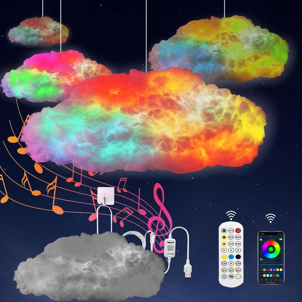 Ceiling Clouds With Lights DIY Atmosphere Lamp With Music Rhythm Color Changing Remote Control LED Cloud Lights For Living Room