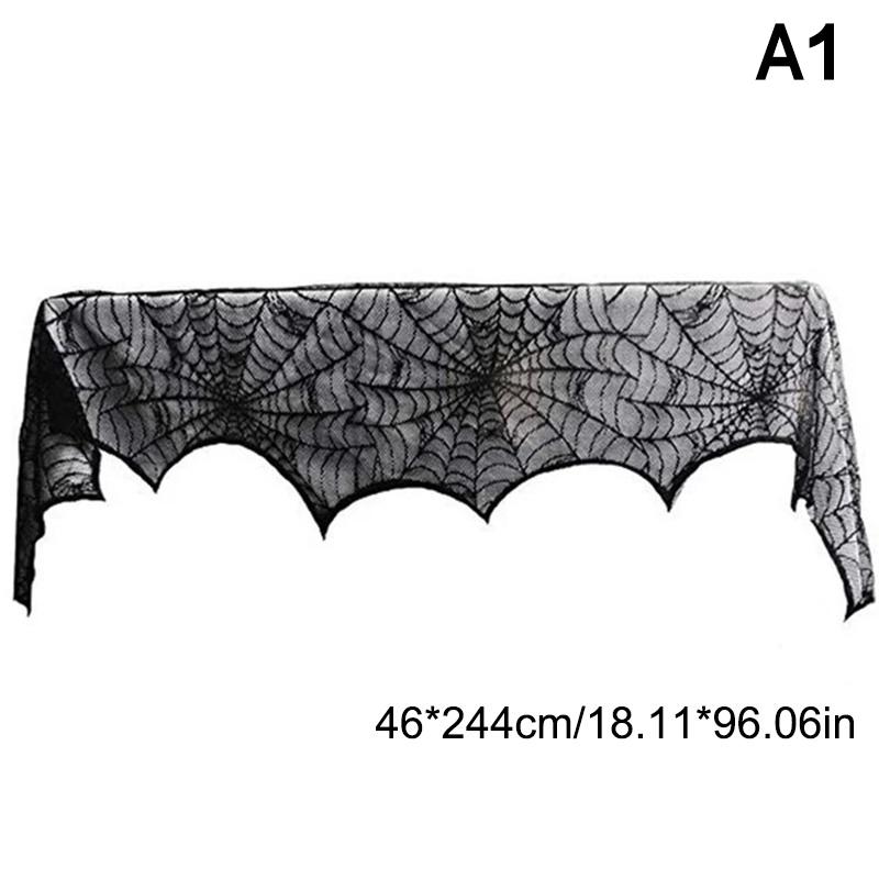 Spooky Halloween Table Runner Black Lace Spider Web Design Tablecloth Fireplace Scarf Haunted House Decor Party Decoration