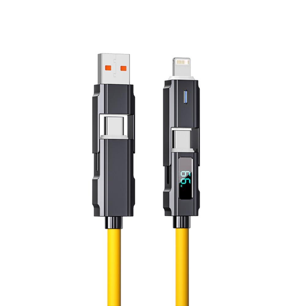 Smart LED Digital Display Cable 4-in-1 66W PD Quick Charge Real Time Power Monitoring Compatible iPhone Samsung Huawei Xiaomi