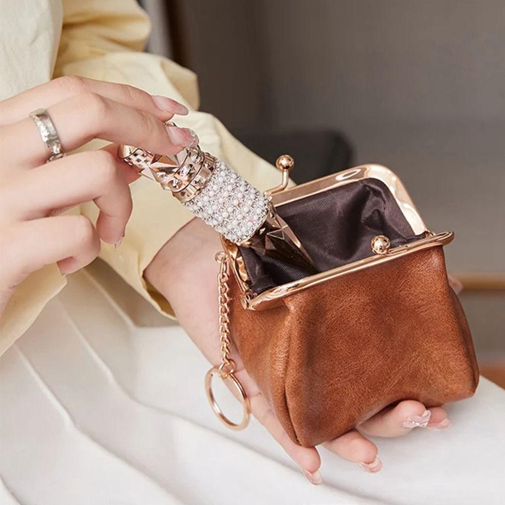 PU Leather Kiss Lock Wallet Solid Color Mini Coin Bag Cute Hasp Coin Purse  Bus Card