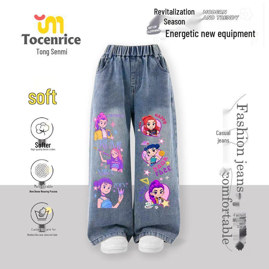 Voyex K-Pop Hunter Heks Meisje Jeans - Herfst/Winter 2025 Casual Broek met Rechte Pijp voor Kinderen 130