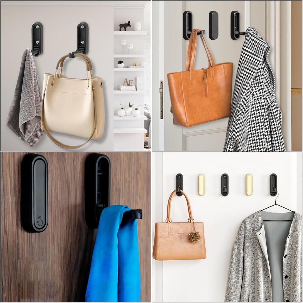 Folding Coat Hooks, Foldable Gold Wall Hooks Heavy Duty Foldable Hook Bathroom Towel Hooks Robe Hooks Wall Mounted for Hanging Coat Towels Clothes