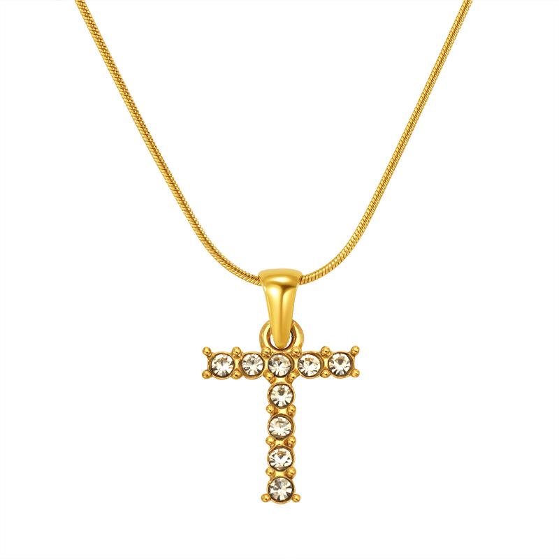 European & American Stainless Steel Diamond Alphabet Pendant Clavicle Chain Necklace for Women