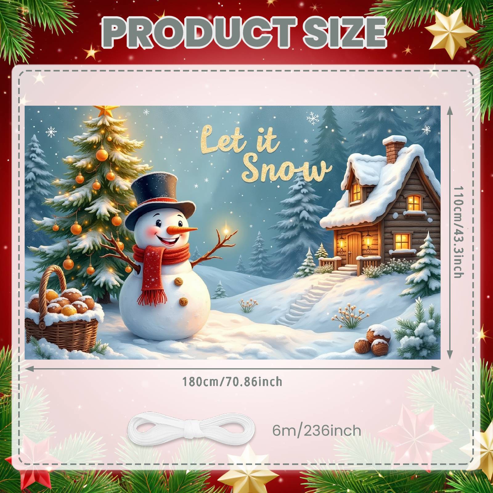 

Let It Snow Banner Pine Tree Pattern Snow Scene Banner Christmas Banner Snowman Theme For Snowy Themed Event Photo Backdrop
