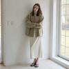 Elssibeui Shirred Waist Midi Skirt_Ivory