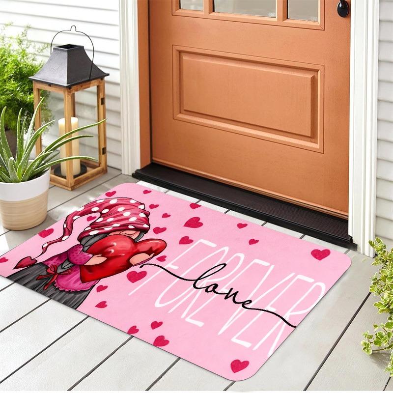Curious Elf Welcome Floor Mat, Flannel Material, Durable Carpet, Valentine's Day Themed Interior Decor