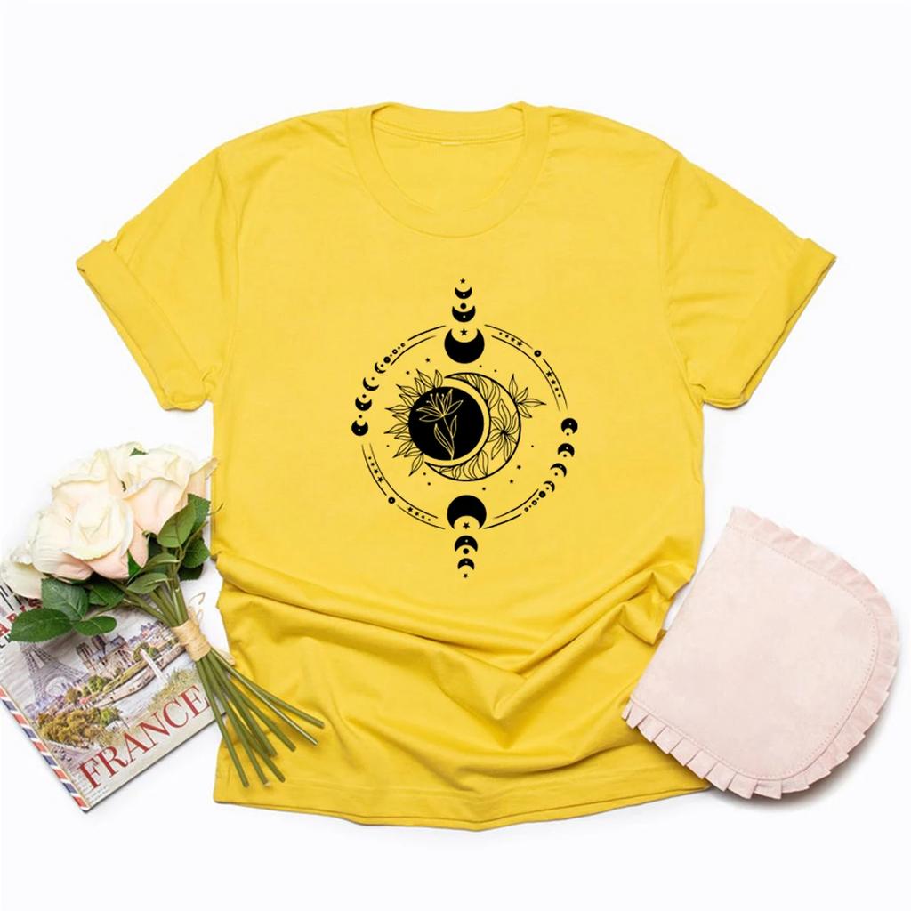 Mystic Moon and Sun T Shirt Mystical Moon Phase TShirt Women ONeck Tshirts Short Sleeve Moon T Shirt Women Clothes Streetwear
