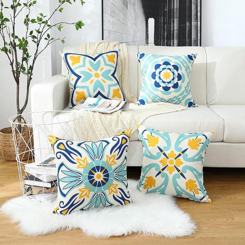 Colorful Floral Patterned Cushions for Sofa Decor Square polyester pillowcase, modern sofa decorative cushion cover