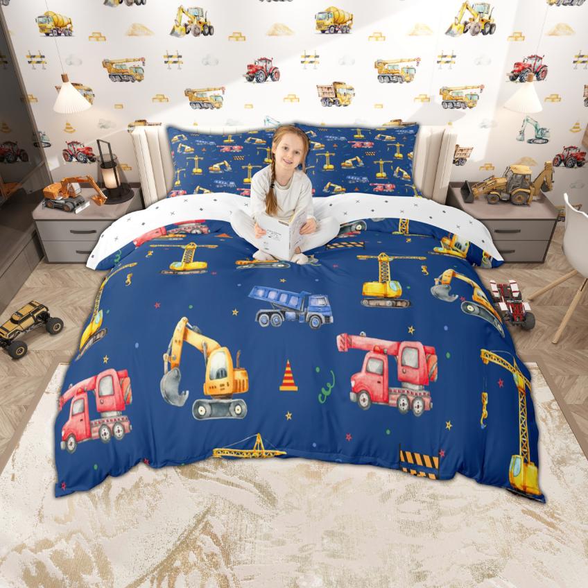 Homewish Cartoon Auto Bettwäsche-Set Für Kinder Jungen 2-teilig/3-teilig Polizeiauto LKW Traktor Bettwäsche Baustellenfahrzeuge Bettwäsche-Set