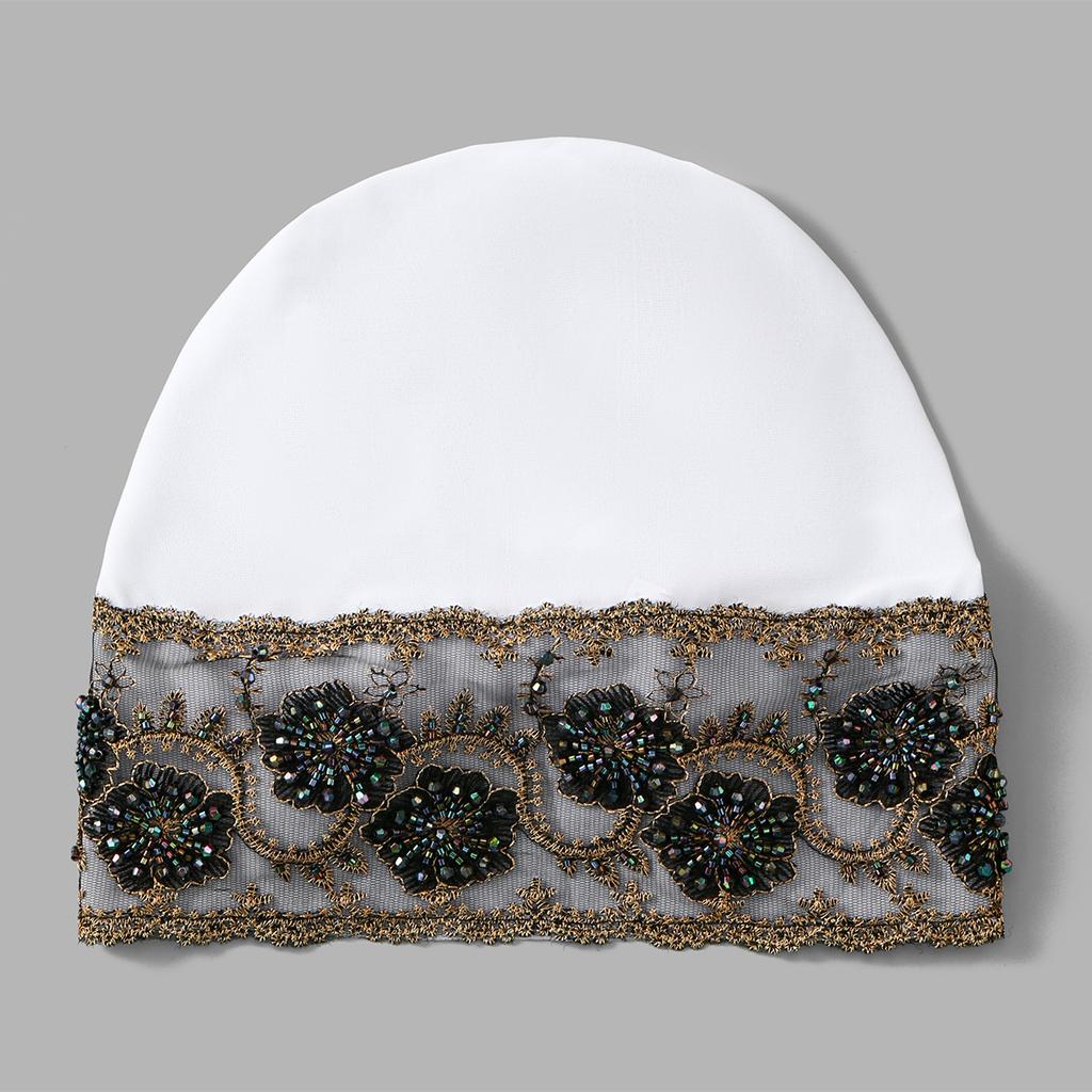 Luxury Embroidery Lace Turban Cap Muslim Women Floral Rhinestone Modal Head Cover Hat Islamic Headwear Bonnet Female Head Wraps