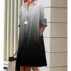 Novos produtos de outono, camisa com gola estampada de bolinhas de temperamento fashion, manga comprida, vestido médio e longo