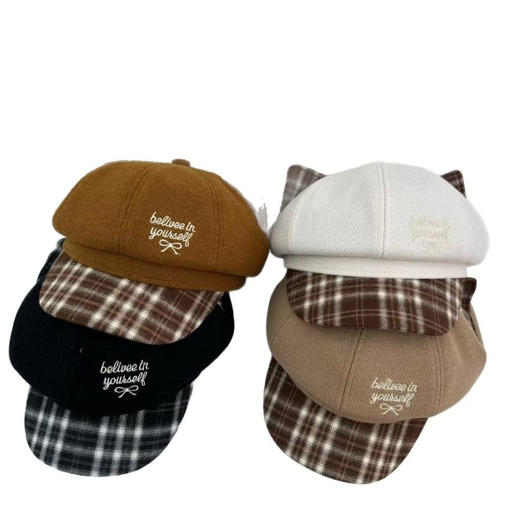 Cute Cat Ear Embroidery Hat Women's Wide Brim Small Octagonal Hat Fashion Versatile Painter Hat Duck Tongue Beret