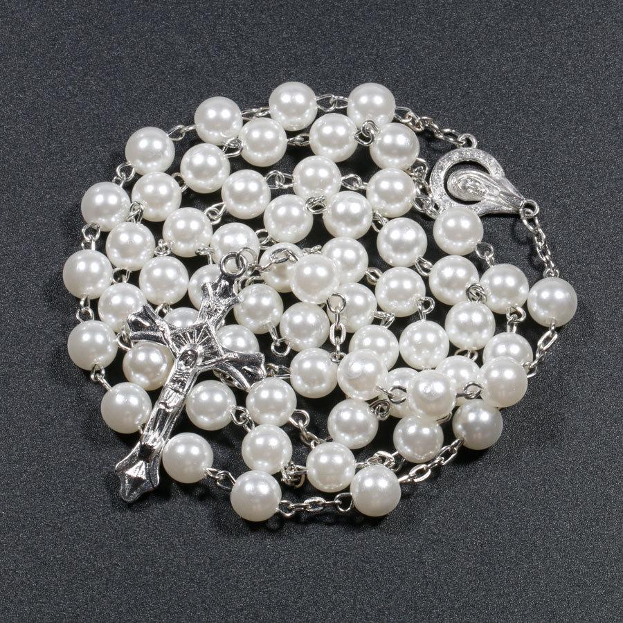 Religion Rosary Necklace For Women Virgin Mary Jesus Cross Pendant Long Beads Chain Female Christian Fashion Jewelry Accessories