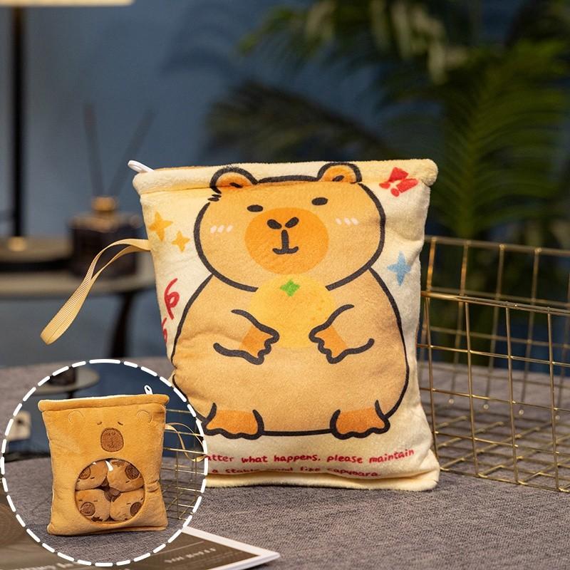 Capybara Snack Bag Plush, Removable Stuffed Animals with 4 Mini Capybara Stuffed Animals Kawaii Pudding Pillow Plush Decor for K