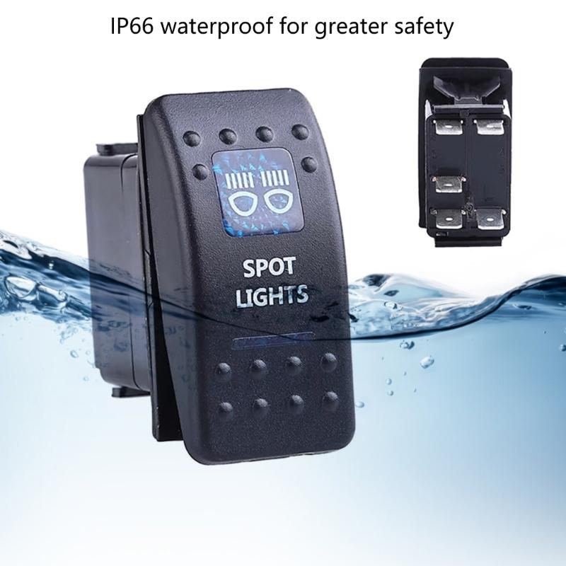2Pcs 12V 20A Blue LED Light Waterproof Boats Marine Toggle Switches 5 Pin 2 Positions Rocker Switches Easy to Install