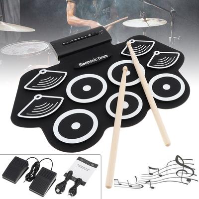 Set de tobe electronice cu 9 tampoane Pad de exersare a tobei roll-up cu pedală de susținere a bețelor