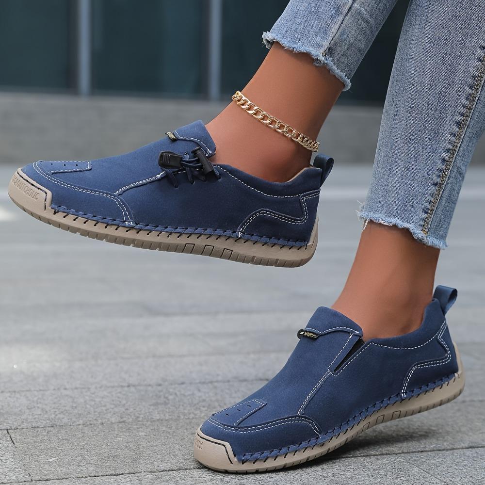 Women's Slip-On Loafers - Vintage British Style Hand-Stitched Synthetic Cover Shoes with Rubber Sole, Breathable Fabric Lining & Decorative Tassel