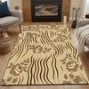 Floral Waves On Taupe Background Patterned Carpet, Non Slip Mat Suitable for Living Room and Bedroom Sofas