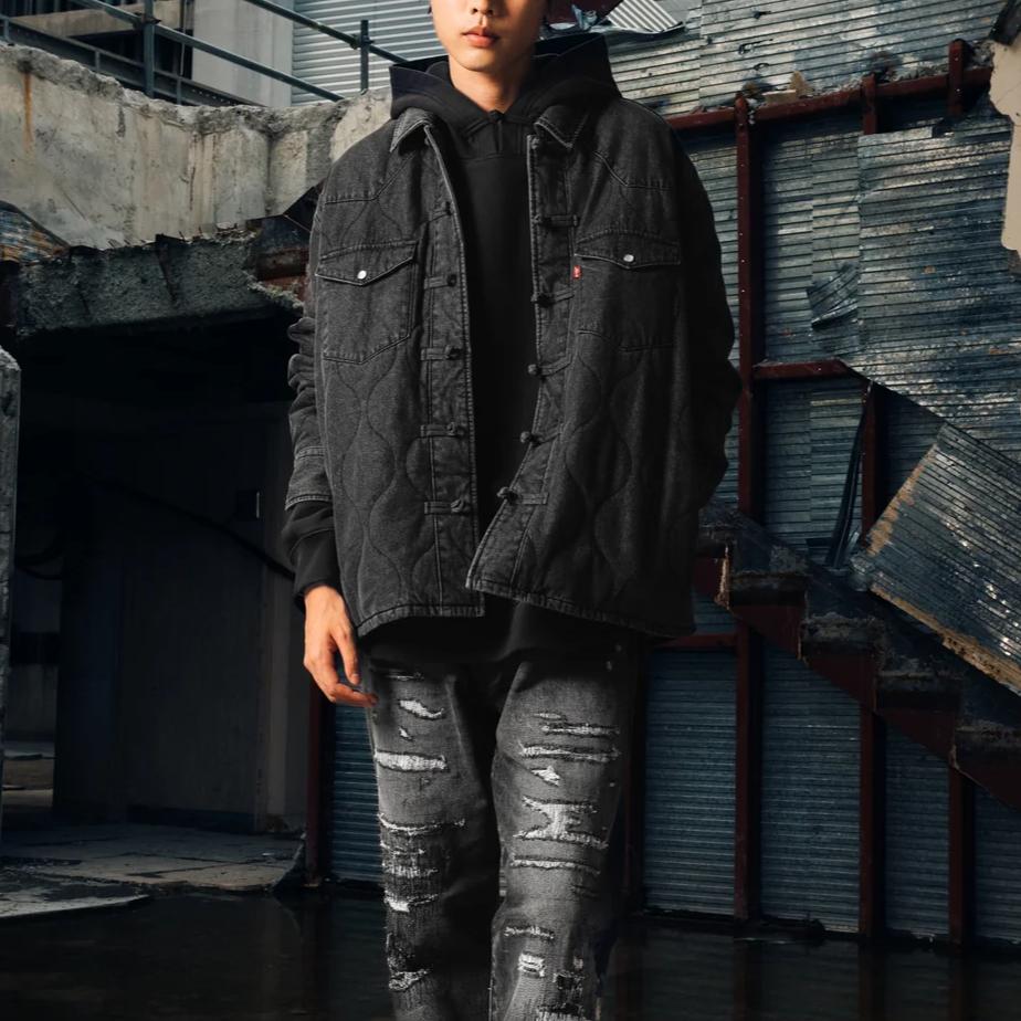 Levis X CLOT Collaboration FW24 Chinese Button Design Flap Pocket Casual Jacket Unisex Jacket Black A5354-0001