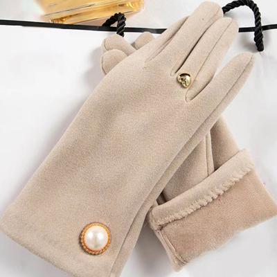 1 pár zimních dámských rukavic na 2 prsty, dotykové, elegantní, s umělými perlami, větruodolné, zesílené, teplé dámské motocyklové cyklistické rukavice