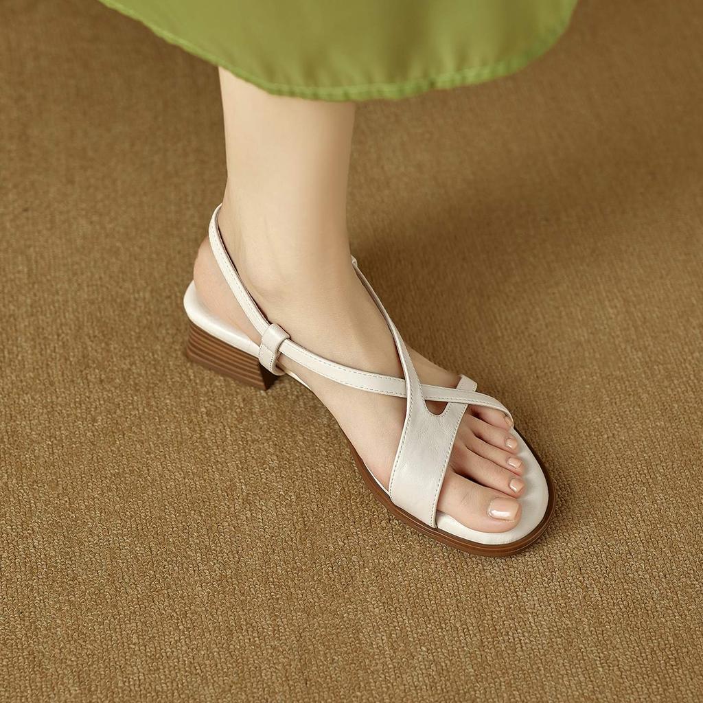Krazing Pot Cow Skin Thick Med Heels Peep Toe Summer Size 42 Brand Shoes Concise Design Gladiator Elegant Women Sandals