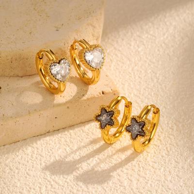 Heart Shape Cubic Zirconia Golden Hoops Earrings Women, Waterproof Stainless Steel Circle Huggies Small Ear Buckle Female Gift