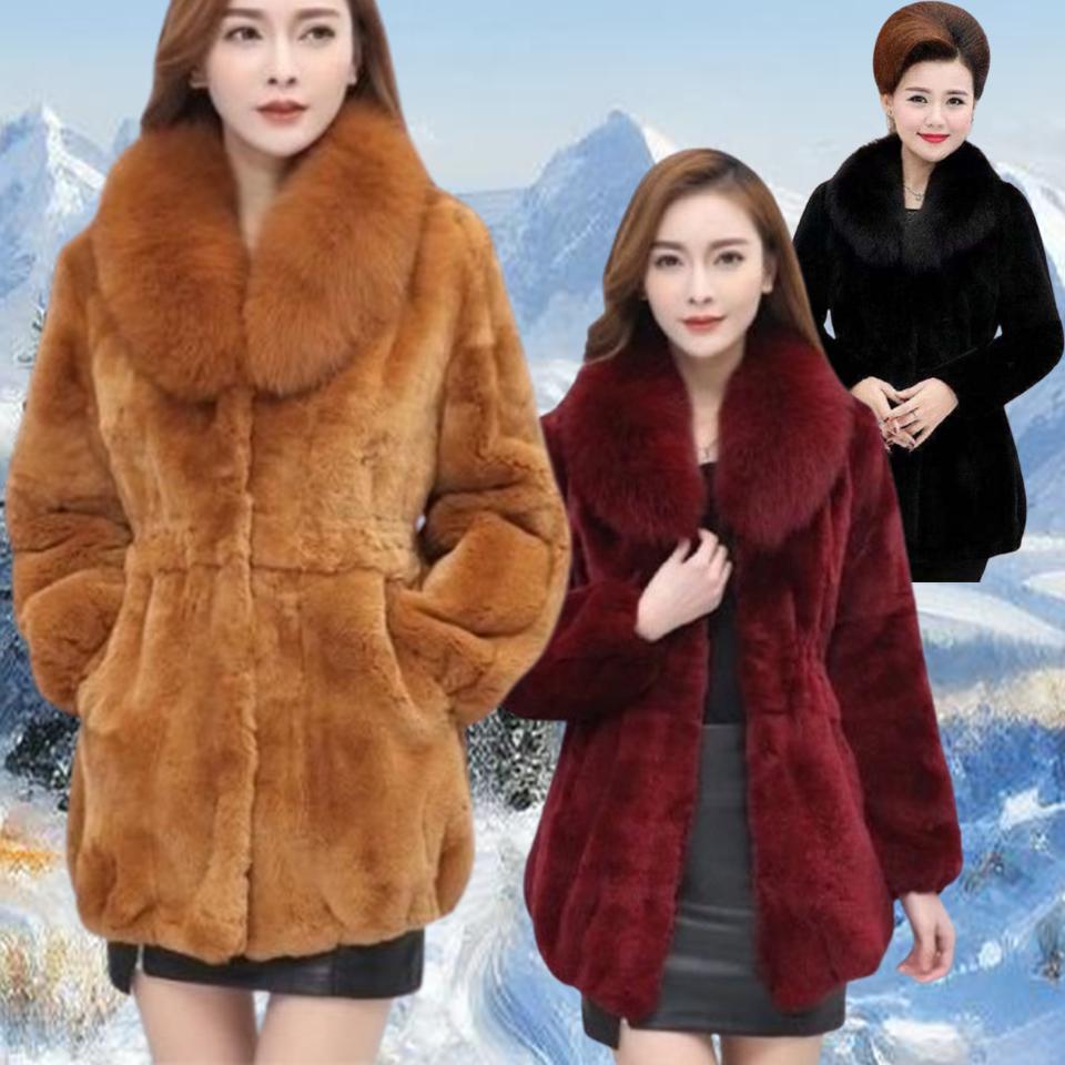 Winter Thick Plush Warm Clothes Big Size 4XL Overcoat Faux Fur Collar Fashion Ladies Coats Furry Female Coats Soft