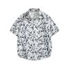 Men's White Black Marble Print Short Sleeve Shirt - Oversized Casual Streetwear Summer Button Up