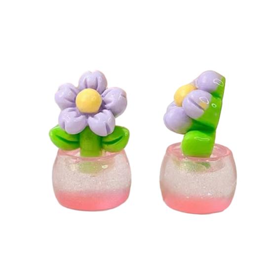 

2 Pcs Mini Resin Artificial Flower Figurine Tiny Glow in The Dark Potted Flower for Dollhouse Miniature Landscape Home Office Decor B