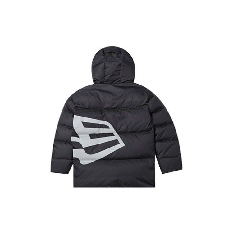 New Era Oversized Logo Print Hooded Loose Zipper Down Jacket Unisex Outerwear Black 12877422