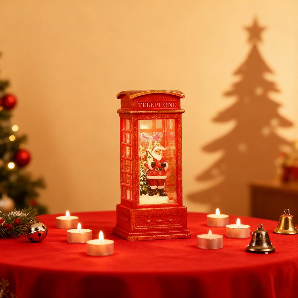 Vintage Christmas Telephone Booth Lantern With LED Flameless Candle Classic Vintage Style Santa Snowman Tree Ornament Gift