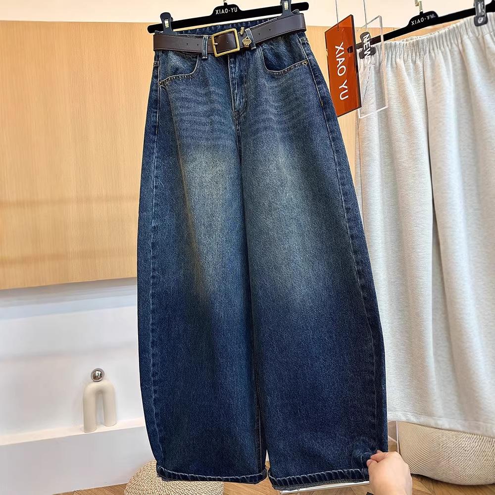 2026 Spring Plus Size Slimming High Waist Retro Denim Wide-Leg Jeans for Women M