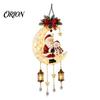 Creative Holiday Gift Christmas Santa Moon Hanging Lamp, Iron LED Lighted Ornament, Glowing Porch Lamp Atmosphere Light for Wall Window Decor