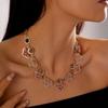 Inlaid Rhinestone Flower Necklace Earring Trendy Clavicle Chain Pink Water Drop Necklace  Party