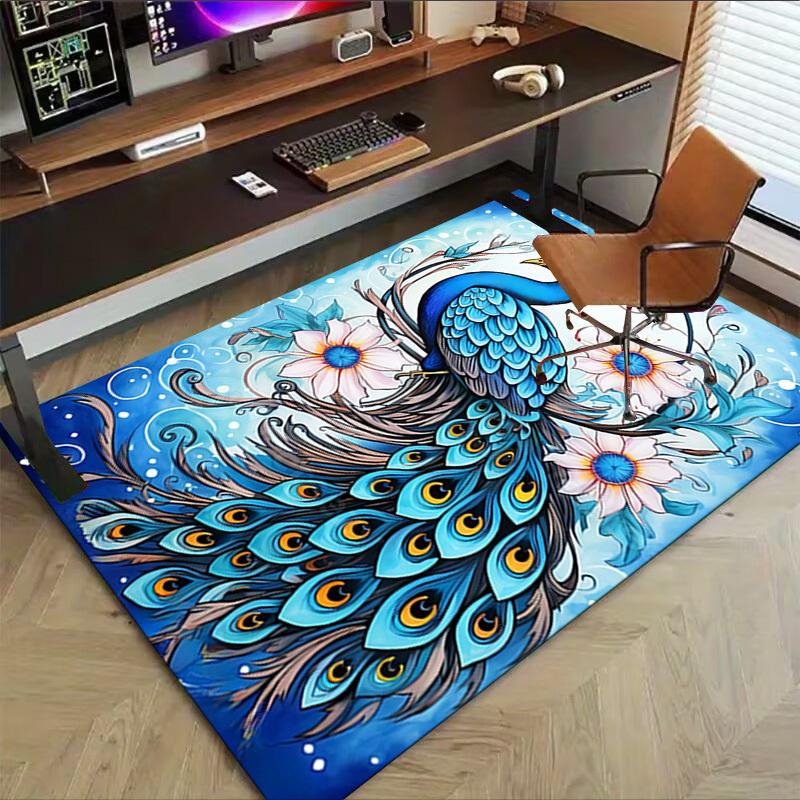 1PC Peacock Flowers Extra Large Non Slip Floor carpet, Office, family, Studio   Large Area Rug Indoor Rugs, Bold Statement Piece