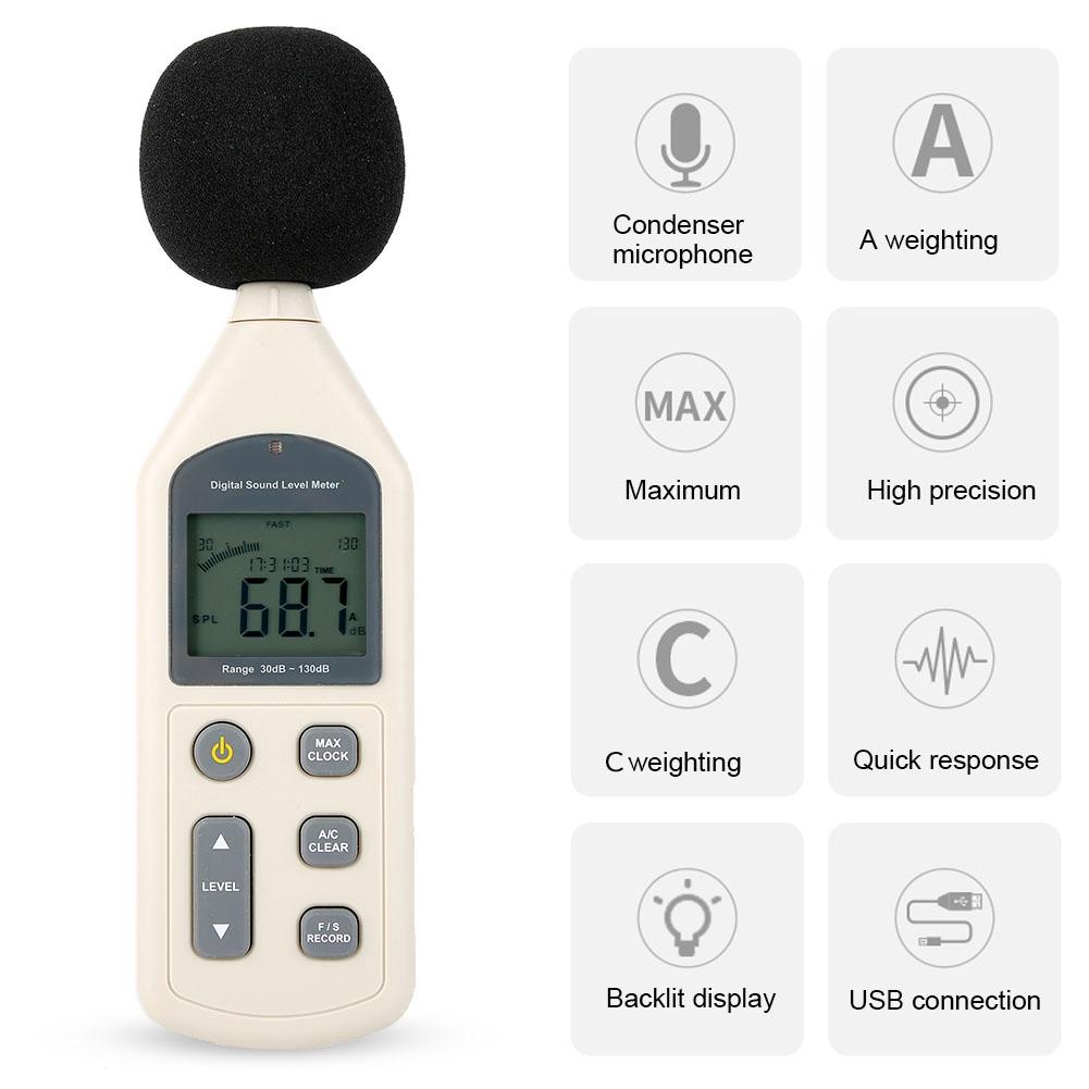 Handheld LCD Digital Sound Level Decibel Meter 30-130dBA Pressure Tester USB Noise Measurement