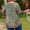 Top alla moda da donna taglie forti, manica 3/4, orlo curvo, girocollo