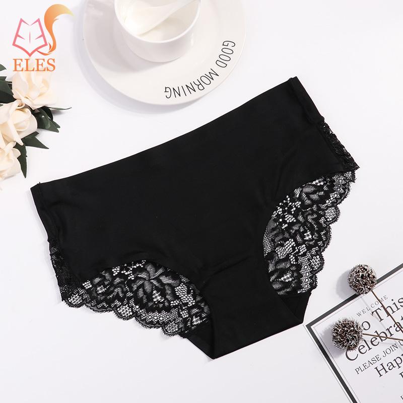

Женские кружевные трусики Ледяной шелк Брифы Женские изысканные трусики Удобное бесшовное нижнее белье Тонкие и легкие дышащие брифы M чёрный
