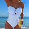 2026 Strappy Swimsuit One Piece Sexy Striped Ruffle Swimwear Women Bathers Bathing Swimming Swim Suit Padded Beachwear Summer