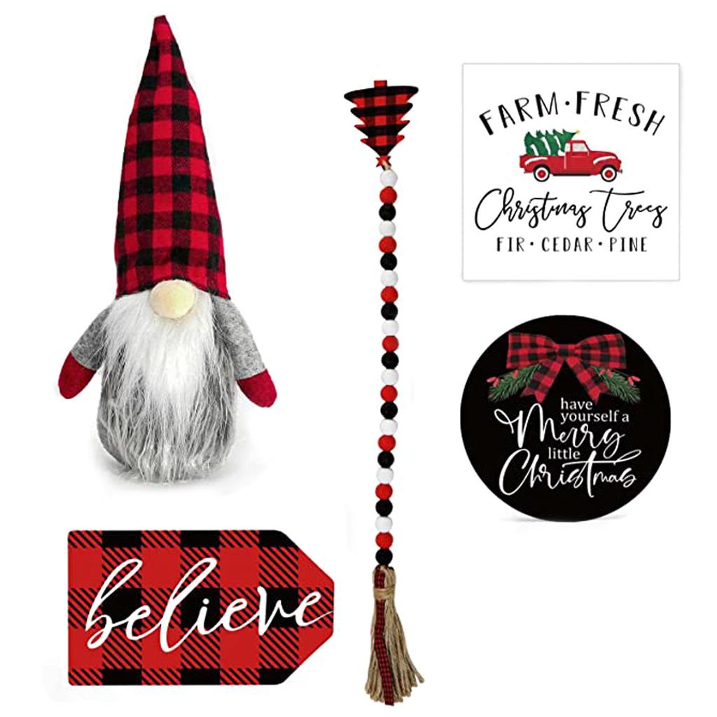 Festive Christmas Tiered Tray Decor Santa Wood Sign Gnome Santa for Holiday Table Centerpiece for New Year Home Tabletop