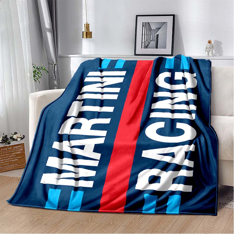 3D Soft Flannel Blanket Martini Logo Stripe Print Throw Blanket Warm Plush Cover for Bed Sofa Bedroom Camping Travel Home Decor