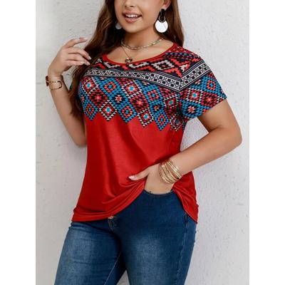 T-shirt da uomo con stampa grafica etnica vintage, casual da strada, girocollo, manica corta, maglione oversize alla moda da donna
